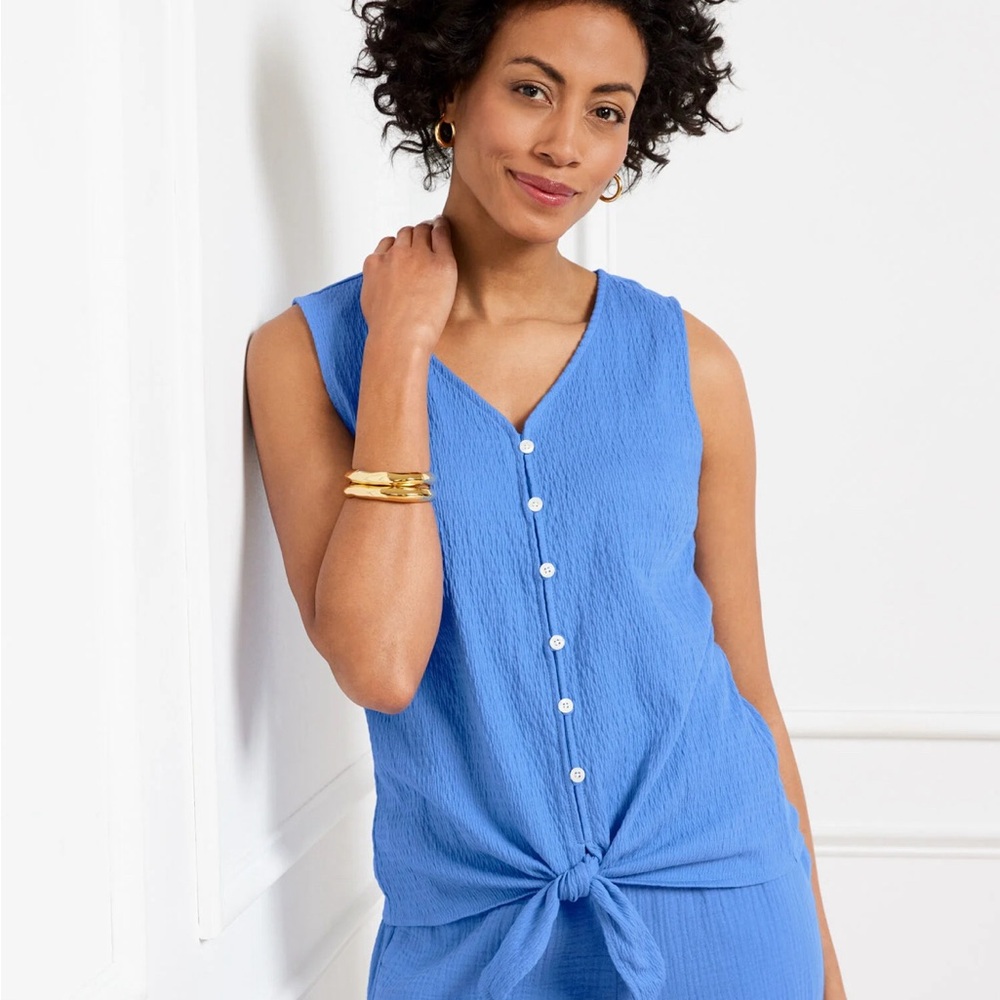 Talbots Tie Hem Button Front Shirt